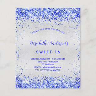 Sweet 16 silver royal blue budget invitation flyer