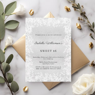 Sweet 16 silver snowflakes elegant party invitation