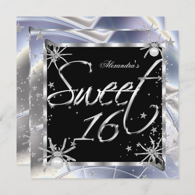 Sweet 16 Silver Spiders 16th Birthday Party Invitation (Front/Back)