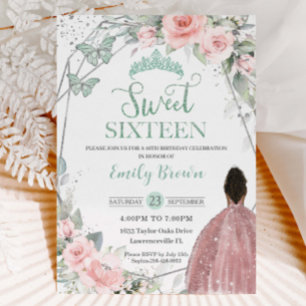 Sweet 16 Sixteen Birthday Blush Floral Mint Green  Invitation