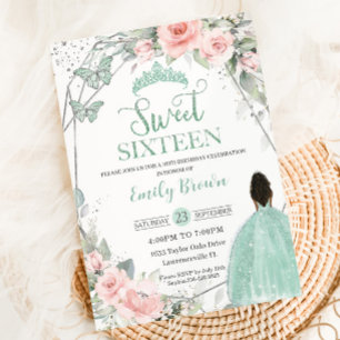 Sweet 16 Sixteen Birthday Blush Floral Mint Green  Invitation