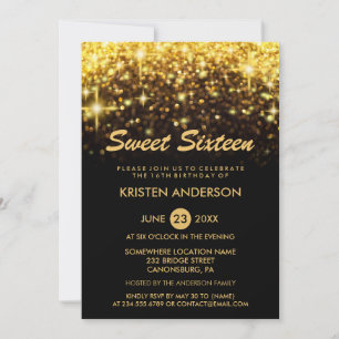 Sweet 16 Sixteen Birthday Gold Glitter Sparkles Invitation