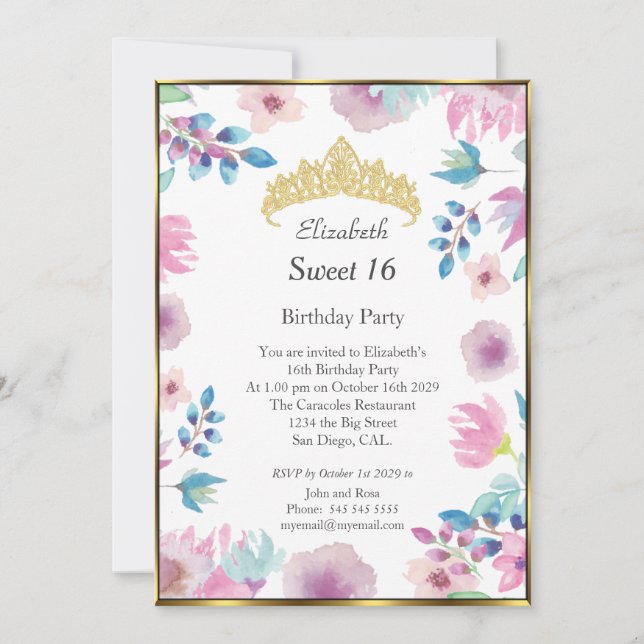 Sweet 16 Sixteen Birthday Party Floral Flowers Invitation (Front)