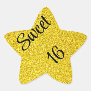 Sweet 16 Sixteen Birthday Party Gold Glitter Star Sticker