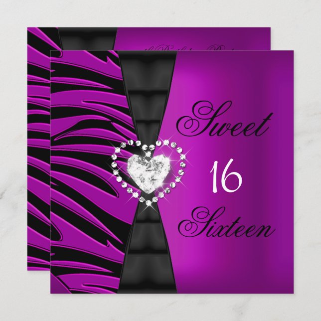 Sweet 16 Sixteen Birthday Party Pink Plum Zebra Invitation (Front/Back)