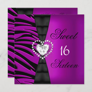 Sweet 16 Sixteen Birthday Party Pink Plum Zebra Invitation