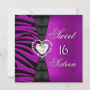 Sweet 16 Sixteen Birthday Party Plum Zebra Pink 2 Invitation