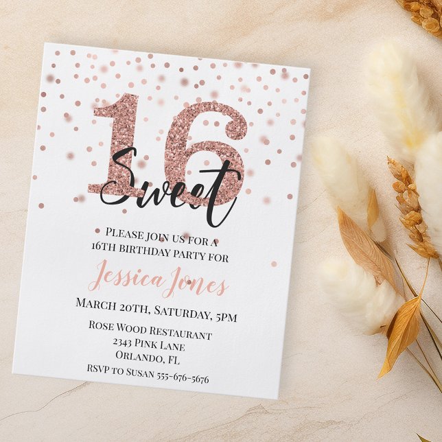 Sweet 16 Sixteen Birthday Party Rose Gold Budget Flyer (Creator Uploaded)