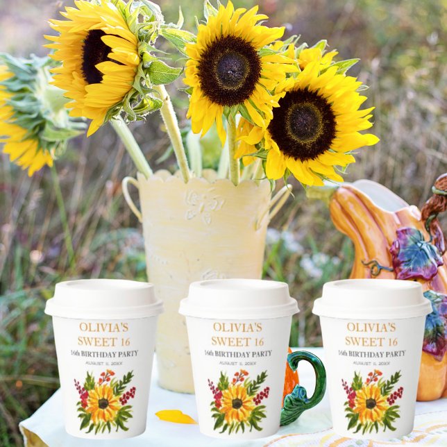 Sweet 16 Sixteen Birthday Party Sunflower Country Paper Cups (Creator Uploaded)