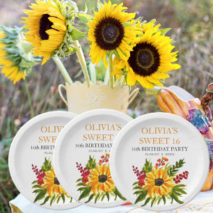 Sweet 16 Sixteen Birthday Party Sunflower Country Paper Plate