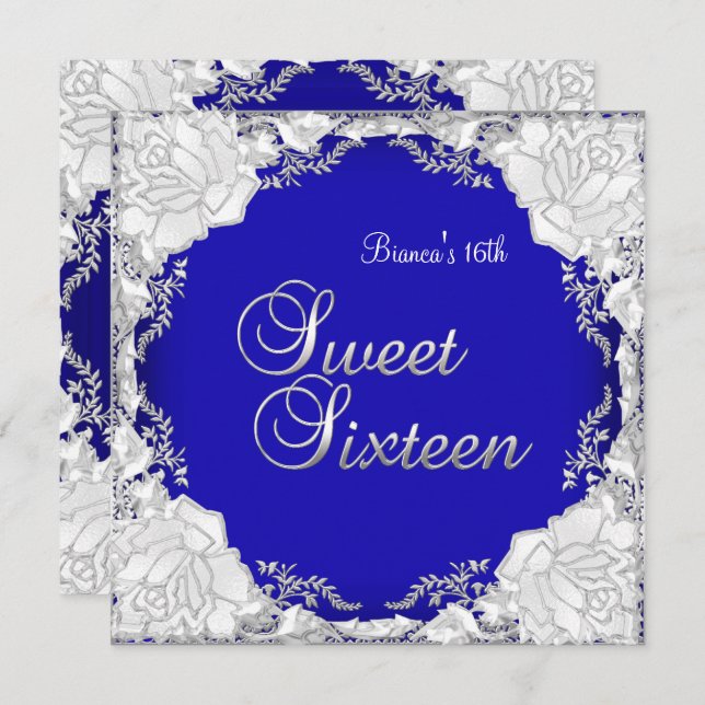 Sweet 16 Sixteen Birthday Purple Blue Silver Invitation (Front/Back)