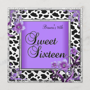 Sweet 16 Sixteen Birthday Purple Silver Black Invitation
