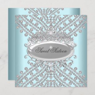 Sweet 16 Sixteen Birthday Teal White Diamonds Invitation