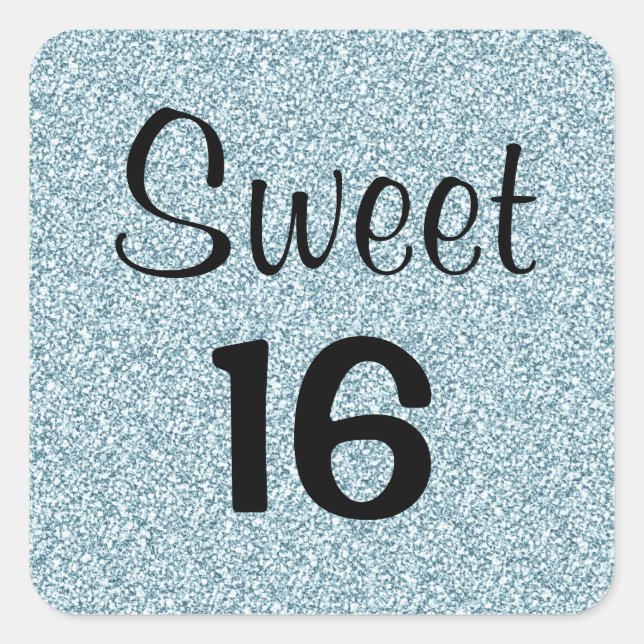 Sweet 16 Sixteen Black Blue Silver Glitter Sparkle Square Sticker (Front)