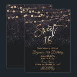 Sweet 16 Sixteen Black & Gold Sparkle Lights Invitation<br><div class="desc">Sweet 16 Sixteen Black & Gold Sparkle Lights Party</div>