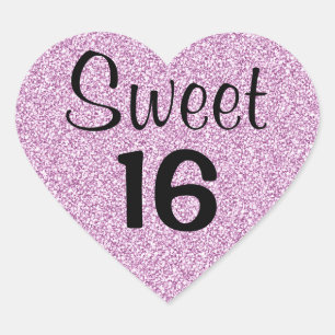 Sweet 16 Sixteen Black & Purple Glitter Sparkles Heart Sticker