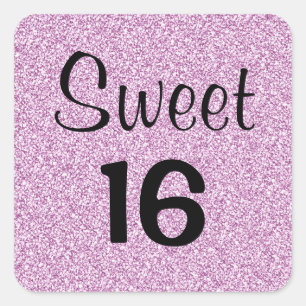 Sweet 16 Sixteen Black & Purple Glitter Sparkles Square Sticker