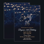 Sweet 16 Sixteen Blue & Gold Sparkle Lights Invitation<br><div class="desc">Sweet 16 Sixteen Blue & Gold Sparkle Lights Party</div>