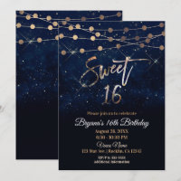 Sweet 16 Sixteen Blue & Gold Sparkle Lights