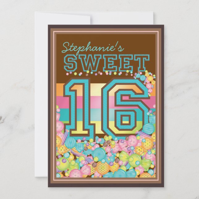 Sweet 16 Sixteen Candy Collection in Teal & Brown Invitation (Front)