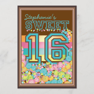 Sweet 16 Sixteen Candy Collection in Teal & Brown Invitation