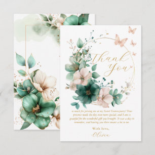 Sweet 16 Sixteen Emerald Green Floral Butterflies Thank You Card