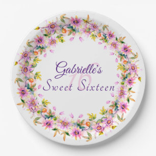 Sweet 16 Sixteen Floral Birthday  Paper Plate