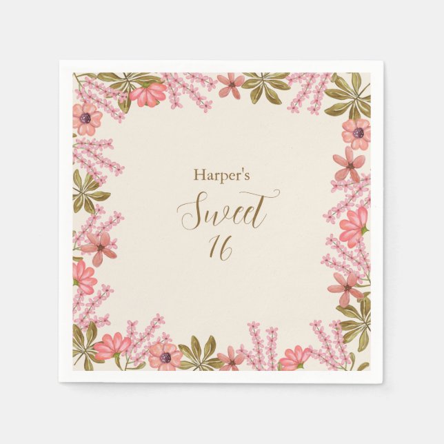 Sweet 16 Sixteen Floral Wildflower Pretty Feminine Napkin (Front)