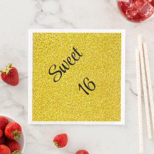 Sweet 16 Sixteen Gold Glitter Birthday Party Napkin