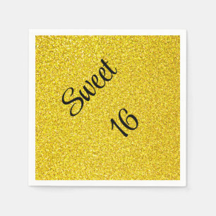 Sweet 16 Sixteen Gold Glitter Birthday Party Napkin