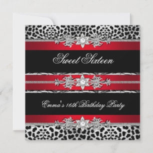 Sweet 16 Sixteen Leopard Red Black Diamond 2 Invitation