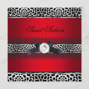 Sweet 16 Sixteen Leopard Red Black Diamond Invitation