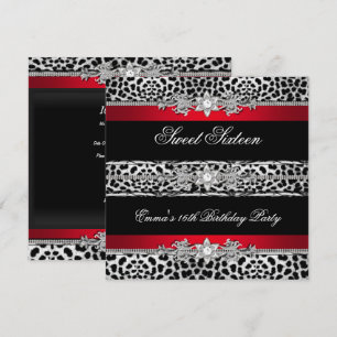 Sweet 16 Sixteen Leopard Red Black Diamond Invitation