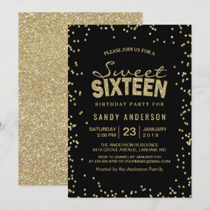 Sweet 16 Sixteen Party   Trendy Gold Glitter Dots Invitation