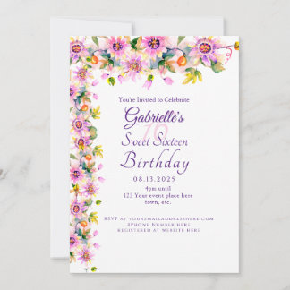 Sweet 16 Sixteen Pink Floral Birthday Party Invitation