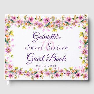 Sweet 16 Sixteen Pink Floral  Guest Book