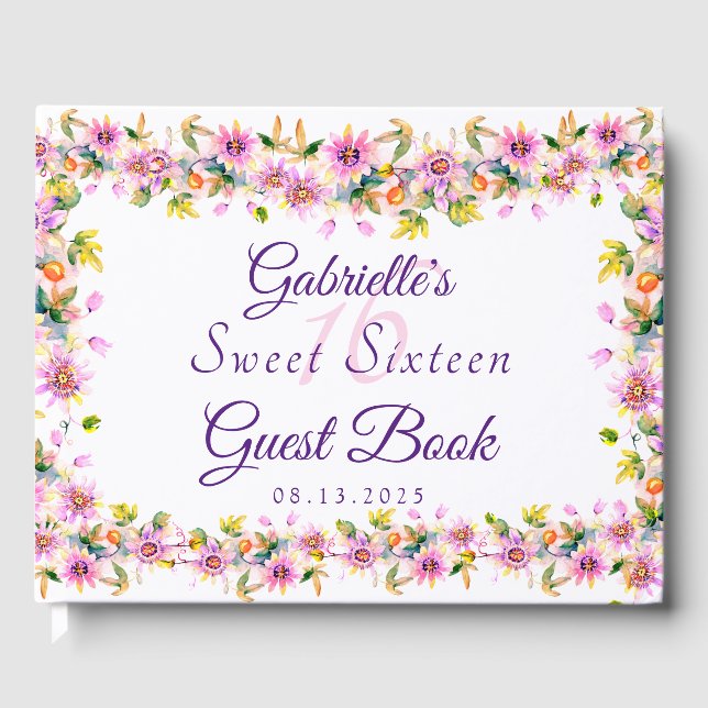 Sweet 16 Sixteen Pink Floral  Guest Book (Front)