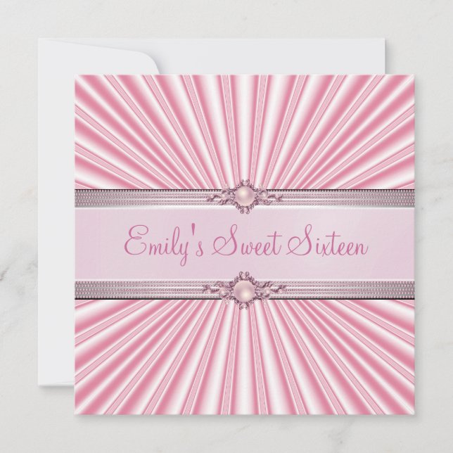 Sweet 16 Sixteen Pink Silk Jewel Birthday Party Invitation (Front)