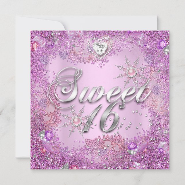 Sweet 16 Sixteen Pretty Pink Pearl Snowflake 2 Invitation (Front)