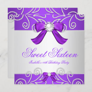Sweet 16 Sixteen Purple Faux Pearl Diamond Party Invitation