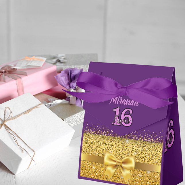 Sweet 16 sixteen purple gold name Thank You Favour Box (Creator Uploaded)