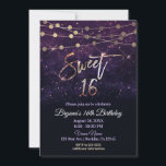 Sweet 16 Sixteen Purple & Gold Sparkle Lights Invitation<br><div class="desc">Sweet 16 Sixteen Purple & Gold Sparkle Lights Party</div>