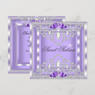 Sweet 16 Sixteen Purple Silver Diamond Party 3I Invitation