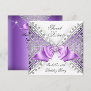 Sweet 16 Sixteen Purple White Diamond Party Invitation