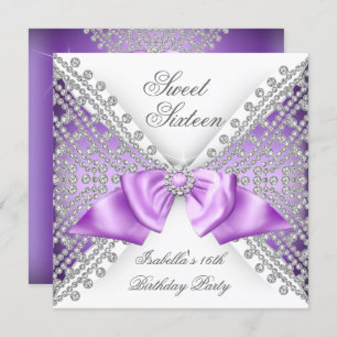 Sweet 16 Sixteen Purple White Diamond Party Invitation