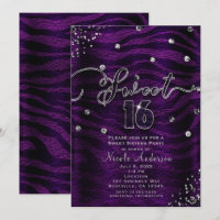 SWEET 16 Sixteen Purple Zebra & Silver Bling