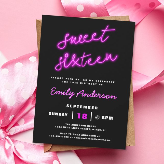 Sweet 16 Sixteen Retro Neon Birthday Party Invitation (Creator Uploaded)