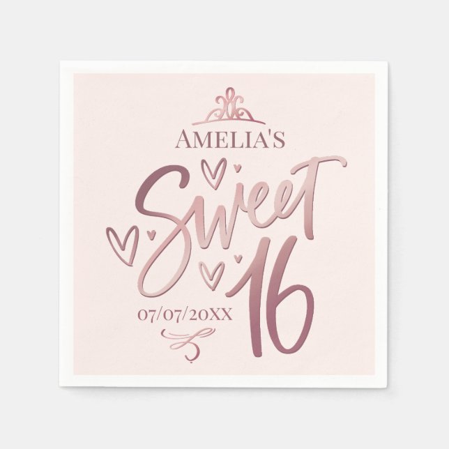 Sweet 16 Sixteen rose gold Napkin (Front)