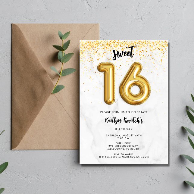 Sweet 16 Sixteenth Birthday Balloon Party Invitation (Creator Uploaded)