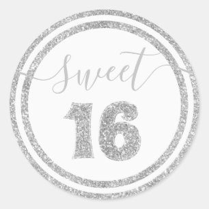 Sweet 16 Sliver Faux Glitter Striped Birthday Classic Round Sticker